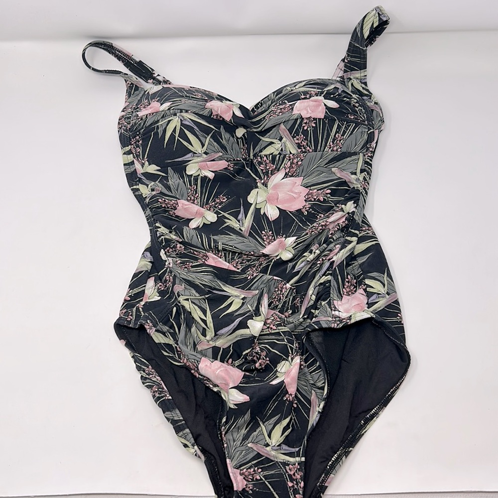 Niptuck Swim Black Floral One Piece Swimsuit Size 6